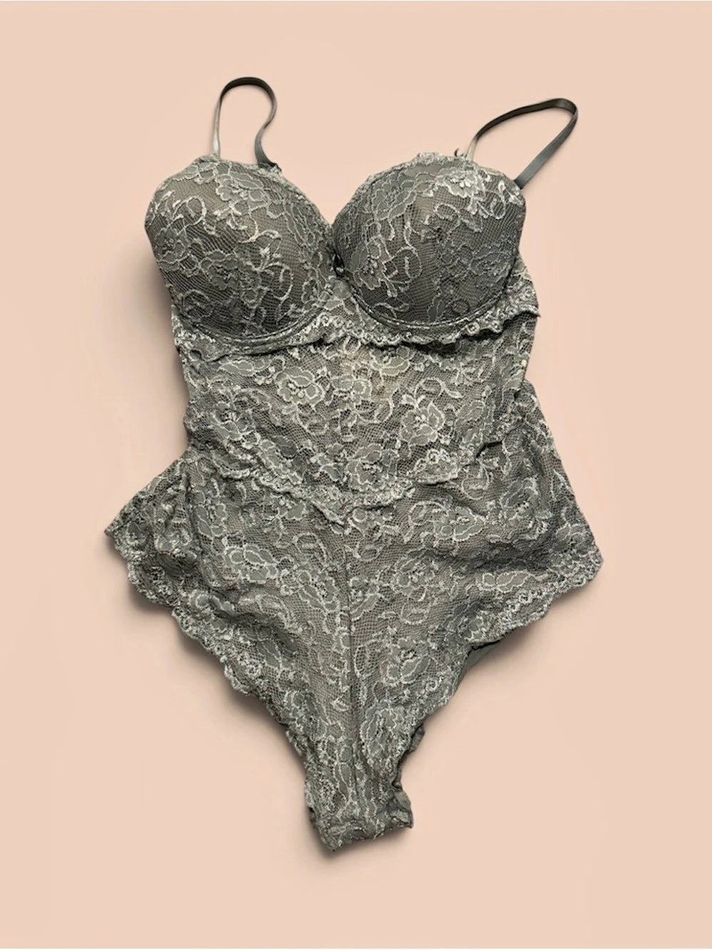 Push-Up Lace Bodysuit Floral Gray XL